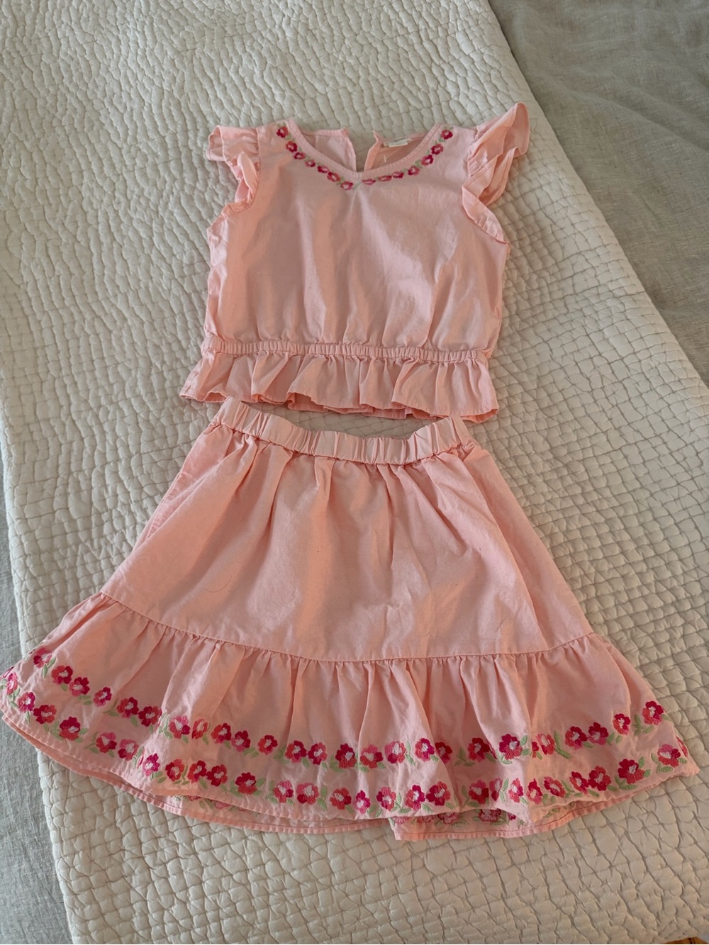 Crewcuts Pink Floral Embroidered Ruffle Two-Piece Set NWOT